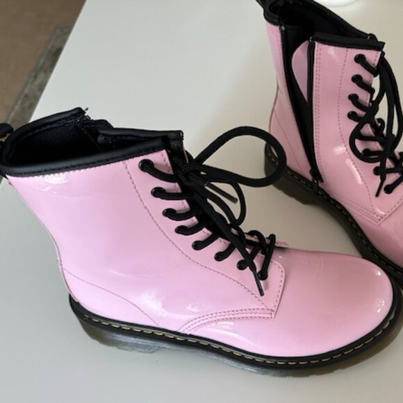 Dr. Martens Pale Pink Patent Leather Combat Boots - Picture 1 of 3